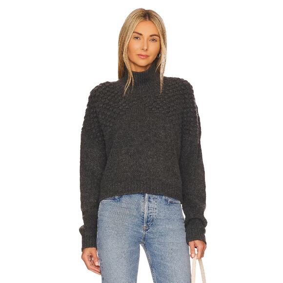 Free People Bradley Charcoal Heather dark gray bubble mock neck pullover sweater - Picture 1 of 4